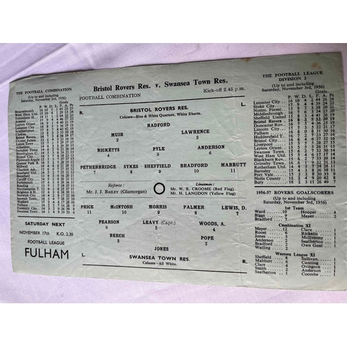 415 - 1956/57 Bristol Rovers Reserves v Swansea Town, Football Combination, small rust marks, Good conditi... 