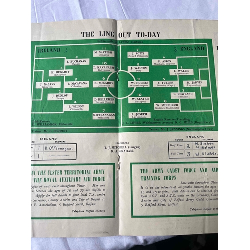 574 - 1950 Northern Ireland FA v England Amateur X1, scorers written in middle.