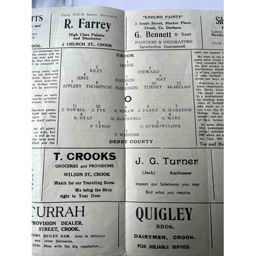 111 - 1955/56 Crook Town v Derby County, FA Cup 1st round. Rare FA Cup programme from 1955, game ended 2-2... 