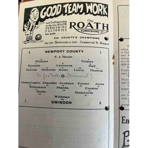 183 - Pre-War Football Programme; 1936/7 Newport v Swindon has been punch-holed but otherwise excellent (1... 