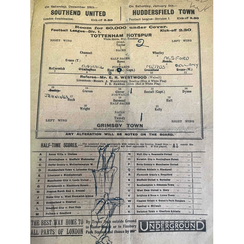 186 - Pre-War Football Programme; 1934/5 Spurs v Grimsby, programme has been folded but in good condition ... 