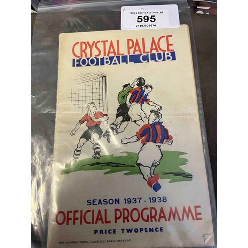 595 - Pre-War Football Programme; 1937/8 Crystal Palace v Millwall, programme has fold and slight creasing... 