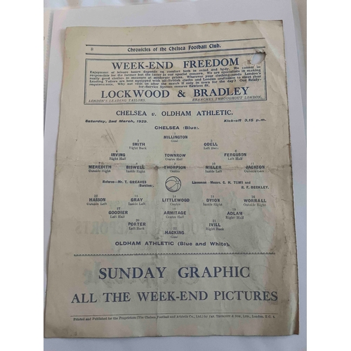 1 - 1929/30 Chelsea v Oldham Athletic, hole going through programme, not affecting team line ups which a... 