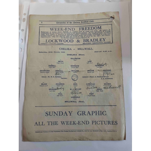 2 - 1928/29, Chelsea v Millwall, Hole in the corner of the programme, not affecting the team page. Team ... 