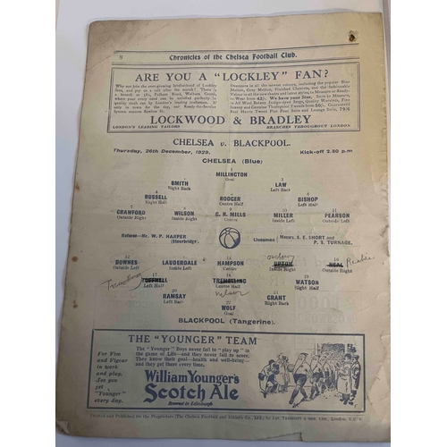 4 - 1929/30 Chelsea v Blackpool, Smaller hole going through programme, Team changes in pencil. Creased p... 