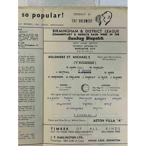 35 - 1949/50 Boldmere St Michaels v Aston Villa A, Maserfield Cup, Villa team written in neatley. Crease ... 