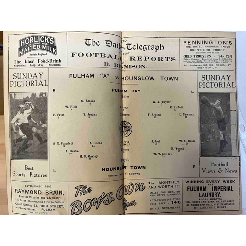 39 - 1924/25, Fulham A v Hounslow Town. 1st game of the season,. Cover attached but looks like it could h... 