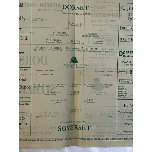 79 - 1946/47 Dorset v Somerset, Southern Amateur Counties Final, Repair to spine. Played at Dorchester FC... 