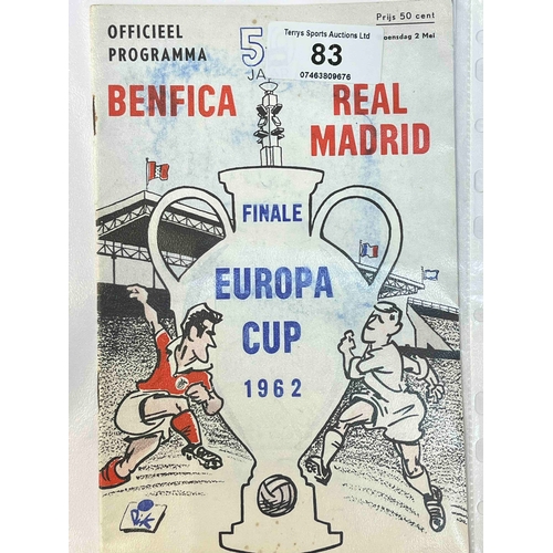 83 - 1962 European Cup Final Programme.  Benfica v Real Madrid in Amsterdam, clean copy but cover has sli... 