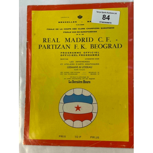 84 - 1966 European Cup Final Programme.  Real Madrid v Partizan Belgrade in Brussels, clean copy