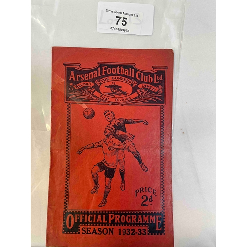 75 - PRE-WAR Football Programme; 25/2/1933 ARSENAL v Blackburn (slight creasing, very slight stain) (1)