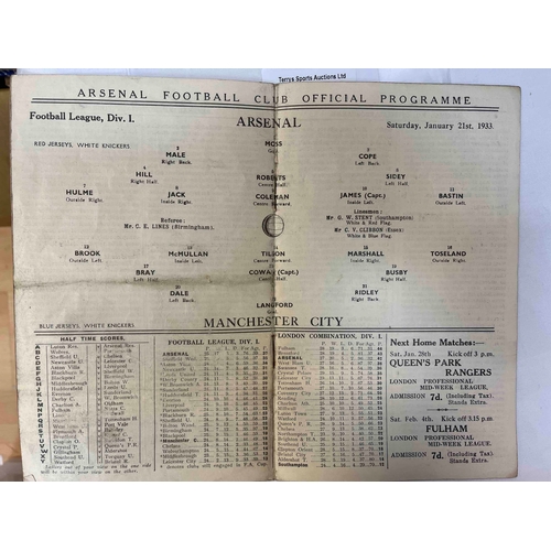 74 - PRE-WAR Football Programme; 21/1/1933 ARSENAL v Man City (slight creasing) (1)