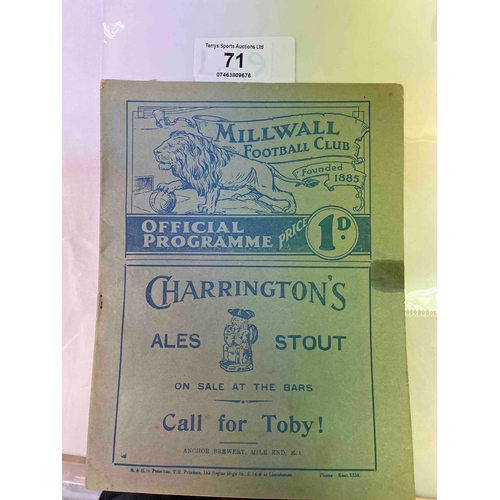 71 - PRE-WAR Football Programme; 13/11/37 MILLWALL v Bristol Rovers (small amount of cellotape on front c... 