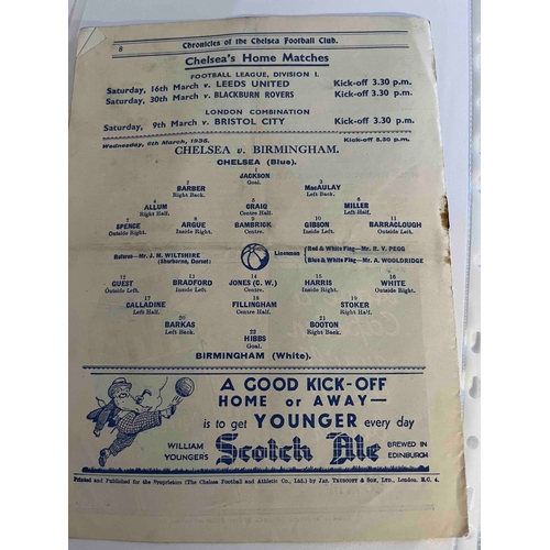 56 - 1934/35 Chelsea v Birmingham City, rusty staple. Crease across middle