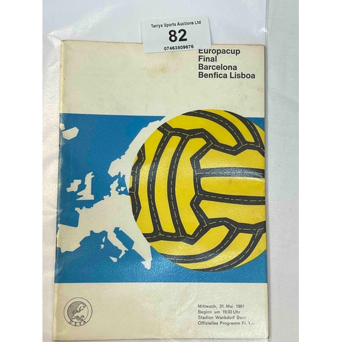 82 - 1961 European Cup Final Programme.  Barcelona v Benfica in Bern, slight mark on cover but otherwise ... 