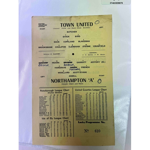 93 - 1951/52 March Town v Northampton Town 'A', creased along middle folds, score 0-0 in middle.