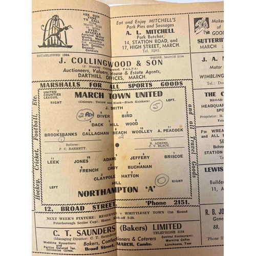 94 - 1952/53 March Town v Northampton Town 'A', Dated October 25th, slight crease along middle folds, sco... 