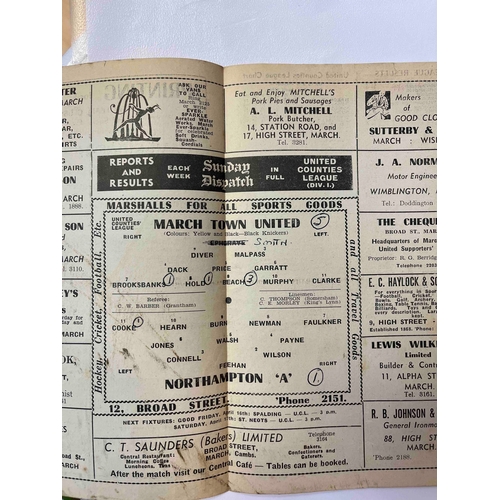 96 - 1953/54 March Town v Northampton Town 'A', Dated April 10th,  score in middle. Marks in middle.