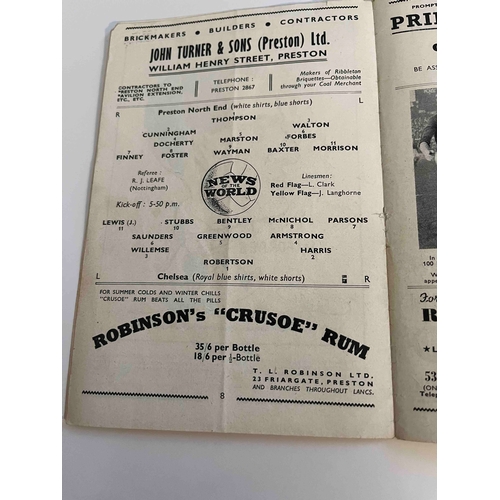 109 - Chelsea away 1954/55 v Preston North End, blue pen marks on edge of programme, no staple.