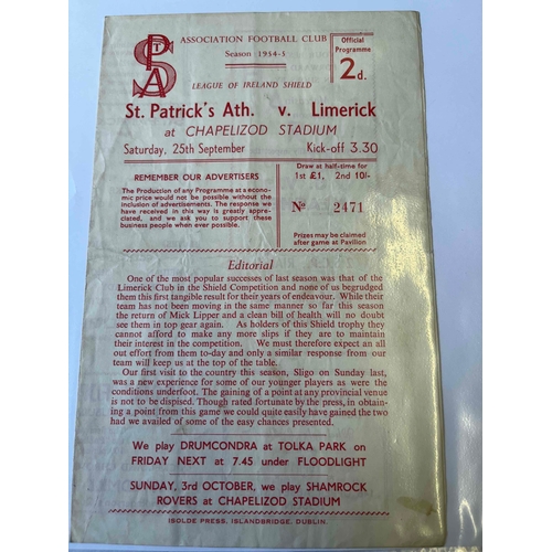 364 - 1954/55 St Patricks Athletic v Limerick , Programme creased, Good condition