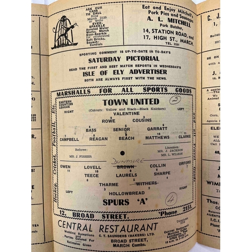 116 - 1956/57 March Town v Spurs A, Eastern Counties League. Crease and scores noted inside