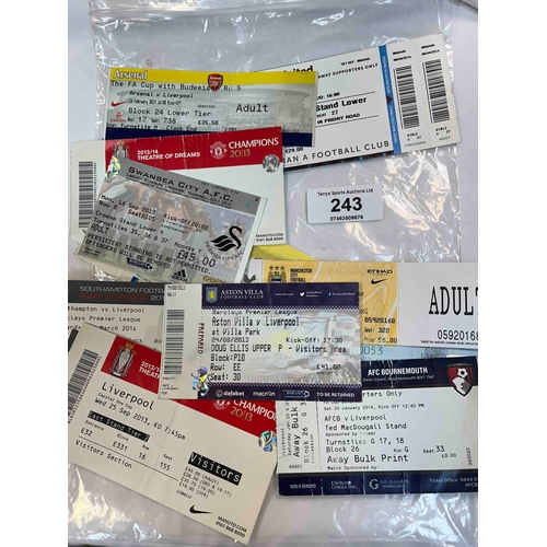 243 - 22 x Liverpool Tickets 2013/14 Away games v Man City, Chelsea, Spurs, Crystal Palace, Sunderland, No... 