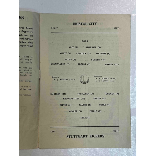 249 - 1955/56 Bristol City v Stuttgarter Kickers, Floodlight game. Crease down middle but no team changes