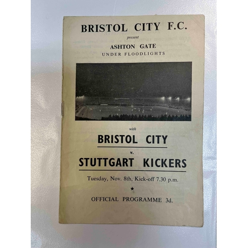 249 - 1955/56 Bristol City v Stuttgarter Kickers, Floodlight game. Crease down middle but no team changes