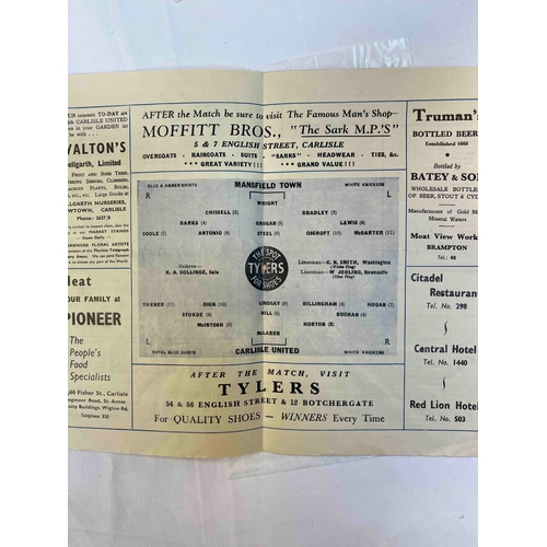 286 - 1949/50 Carlisle United v Mansfield Town, Staples removed and fold across middle.