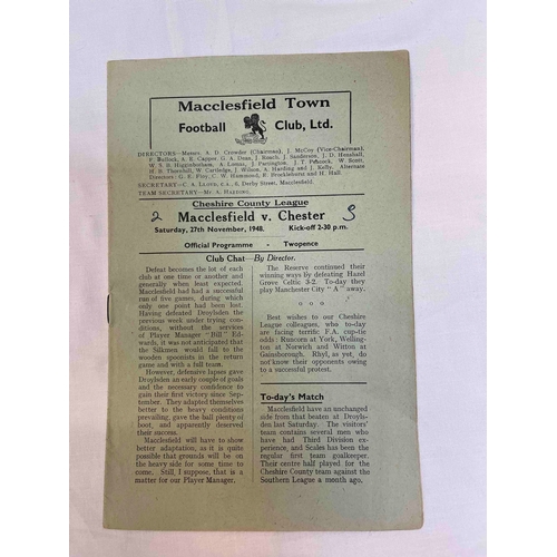 264 - 1948/49 Macclesfield v Chester, Cheshire county League, Score on front, Scorers marked in middle.