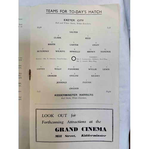 272 - 1951/52, Kidderminster Harriers v Exeter City Reserves, Creased and tear to spine. But clean