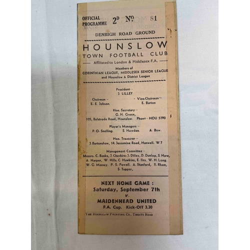 257 - 1946/47 Hounslow Town v Kingsbury Town, Middlesex league, Repaired gatefold programme,.