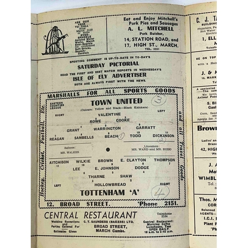 233 - 1957/58 March Town v Spurs A.  score in middle in pencil, slight crease but in good condition.