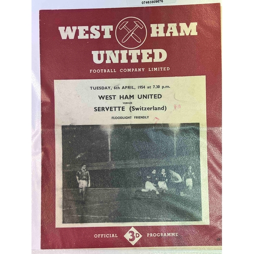 217 - 1953/54 West Ham United v Servette, Floodlight Friendly. Creased and some team changes.