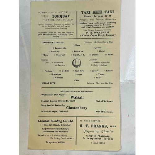 237 - 1956/57 Torquay United reserves v Wells City, Western League. S/S clean