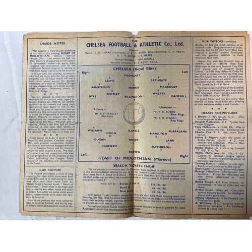 349 - 1947/48 Chelsea v Hearts (Friendly), Creased and a little grubby but no writing inside