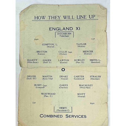 350 - At Chelsea 1943/44 England X1 v Combined Services, scruffy on edges.