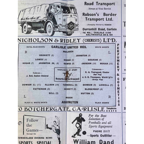 374 - 1954/55 Carlisle reserves v Ashington. Slight creased along middle, clean copy