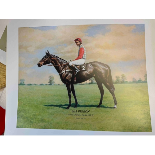 322 - Horse Racing Prints, Including signed Willie Carson and artist with Willie Carson on the horse Dunfe... 