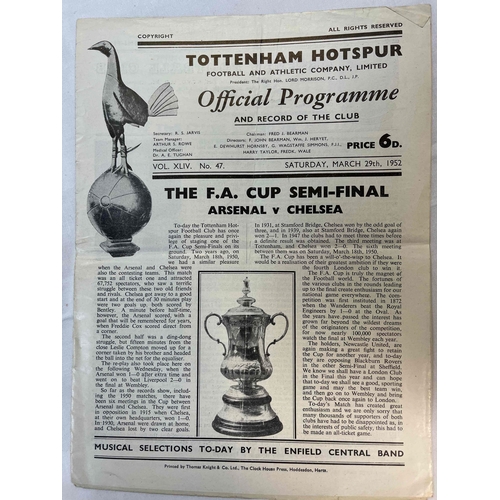 413 - 1951/52 FA Cup Semi Final at Spurs. Arsenal v Chelsea, includes an insert, Creased