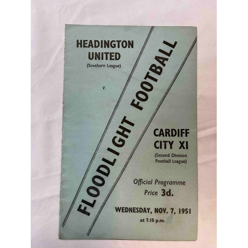 409 - 1951/52 Headington United v Cardiff City X1, Floodlight match. Changes in pencil, good condition, ca... 