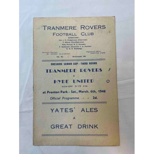 410 - 1947/48 Tranmere v Hyde United, Cheshire Senior Cup, Writing on front and in middle.