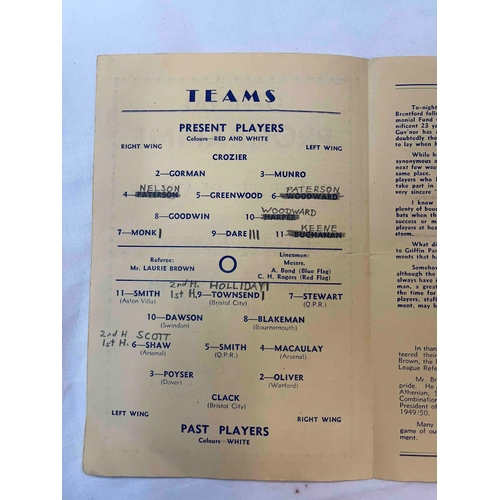 491 - 1948/49 Brentford FC Past Players v Present Players, team changes in pencil