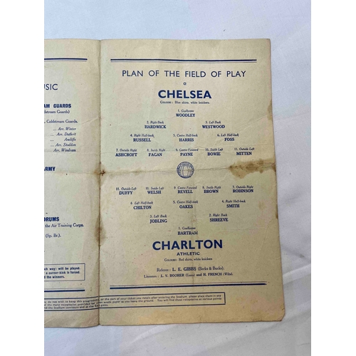 418 - 1944 War Cup Final (South) Chelsea v Charlton. Crease across centre and small stain.