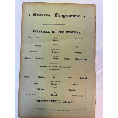 454 - 1902/03 Sheffield United Reserves v Chesterfield Town. Ex Binder. Spine intact but signs of fraying.