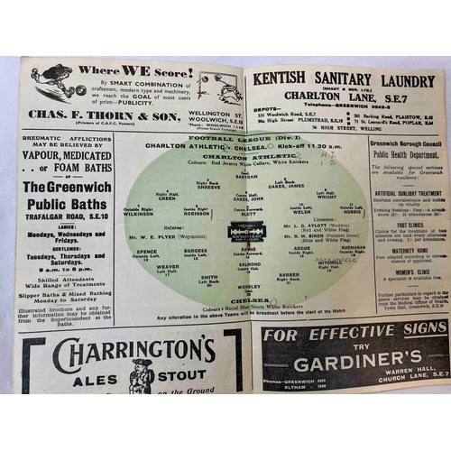 419 - 1938/39 Charlton v Chelsea, Score on front, in pencil in middle