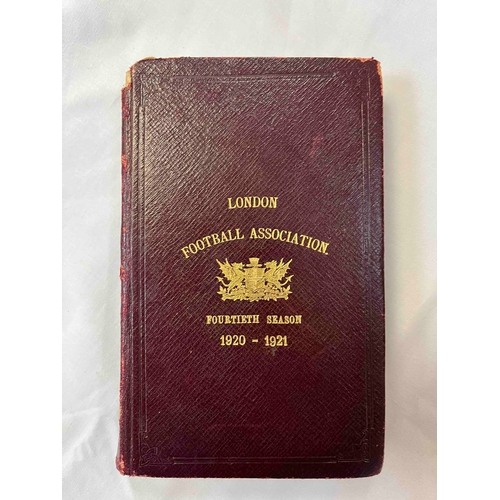 615 - 1920/21 London Football Association Handbook, Fourtieth Edition.spine is fraying but generally very ... 