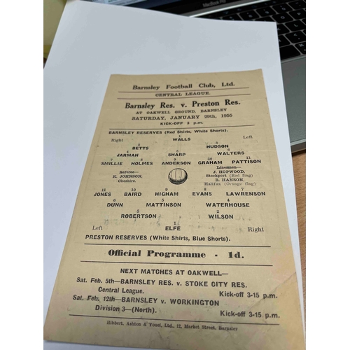 640 - 1954/55 Barnsley Reserves v Preston N E Reserves.
