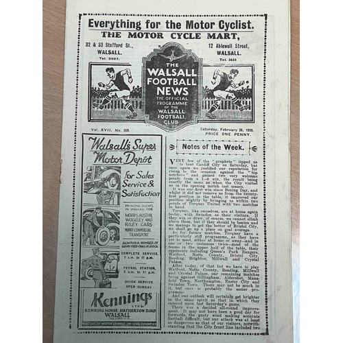 3 - 1937/38 Walsall v Bristol City, Rare Walsall programme, great condition for age
