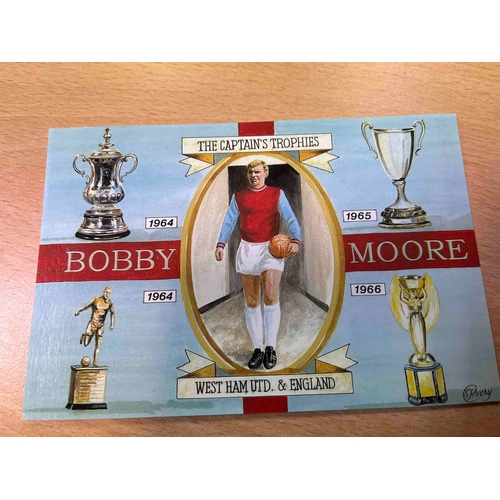 37 - Bobby Moore Postcard, The Captains trophies depicting The FA Cup 64, Cup Winners Cup 65, World Cup 6... 